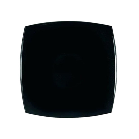 A compact mirror in a sleek black case with a shiny finish and a subtle logo on the surface.