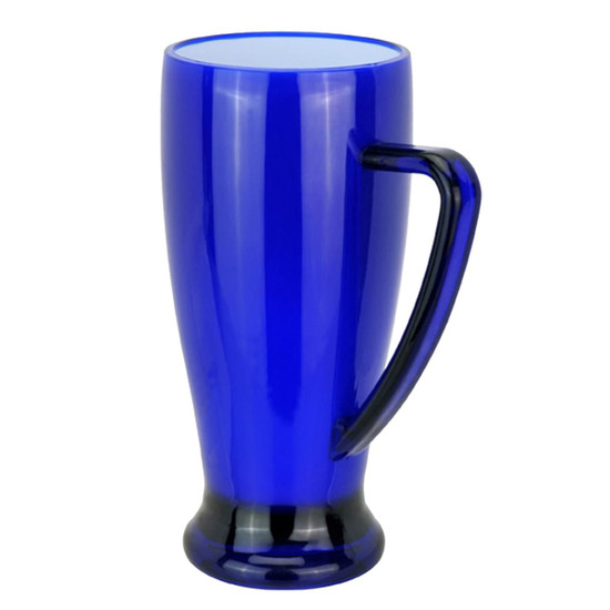 A drink mug in vibrant blue with a black base and handle, featuring a sleek, modern design.