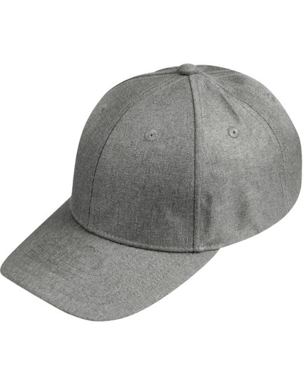 A grey Heather Cap with a curved brim and a logo on the front, featuring a classic structured design.
