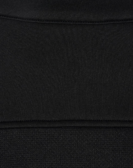 A black men's jacquard fleece jacket featuring a smooth and textured fabric, with a logo present.