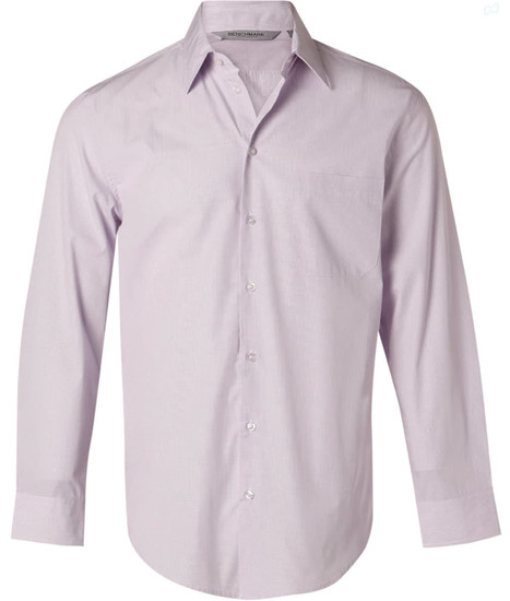 A light purple men's long-sleeve button-up shirt with a single chest pocket and a collar.