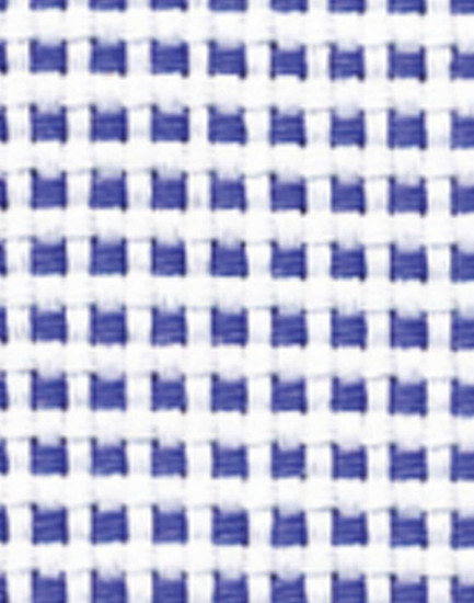 A close-up of a checkered fabric pattern featuring white and blue squares. The texture is a woven material.