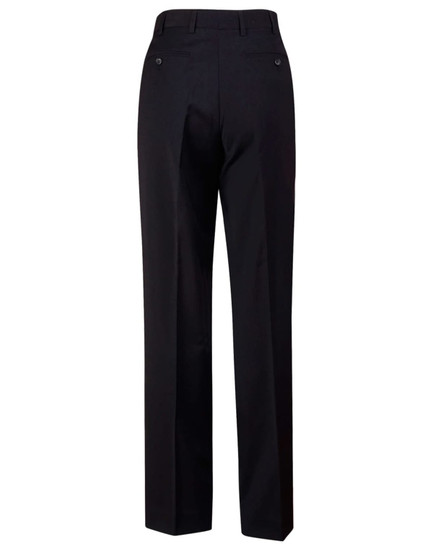 Men's wool blend stretch flexi waist pants in black, featuring a straight leg design and back pockets.