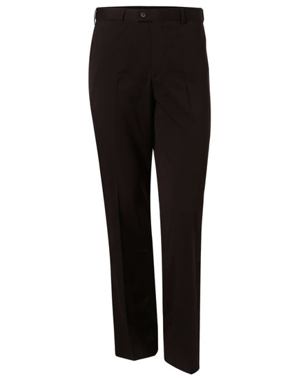 Men's slacks in black, made from polyviscose stretch fabric, featuring a smooth finish and a button closure.