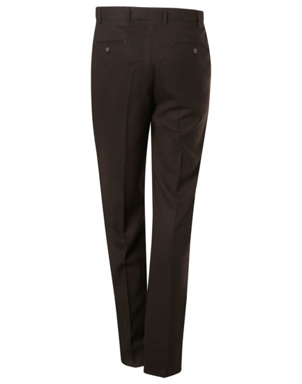 Men's polyviscose stretch pants in dark brown, featuring a tailored fit and pockets at the back.