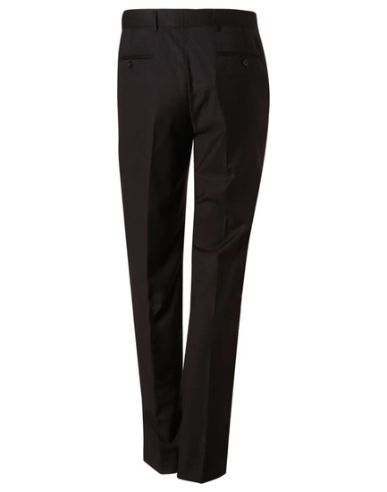 Men's black polyviscose stretch pants with a tailored fit, featuring two back pockets and subtle branding.