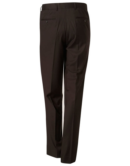 Brown men's polyviscose stretch pants with a tailored design, featuring two back pockets and a logo.
