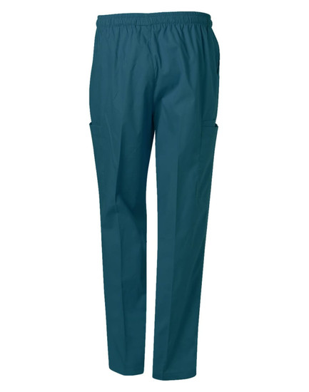 Unisex scrub pants in a teal colour, featuring an elastic waistband and side pockets.