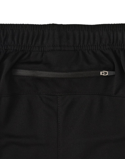 Black adults' bamboo charcoal sports shorts featuring an elastic waistband and a rear zip pocket.