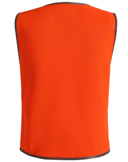 An orange safety vest with grey trim, featuring a simple design and no visible logos.