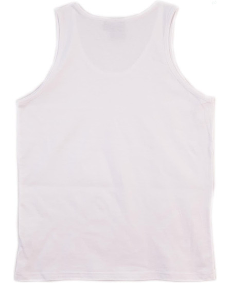 A plain white men's cotton singlet with a crew neck design and no visible branding.