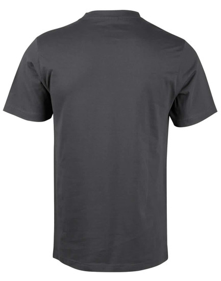 A grey men's cotton semi-fitted tee with short sleeves and a plain back, featuring a logo at the neck.