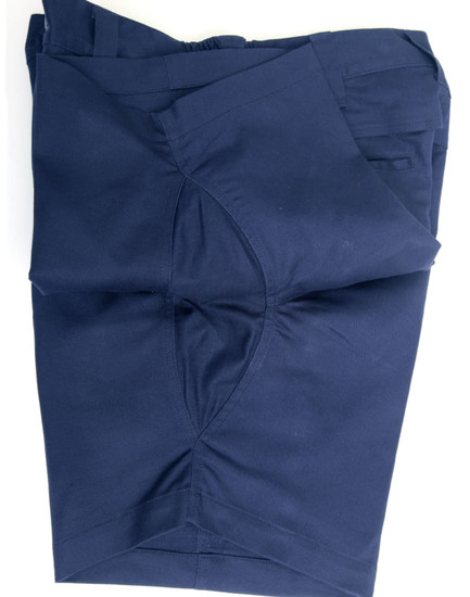 Navy unisex cotton stretch ripstop work shorts with multiple pockets and a logo.