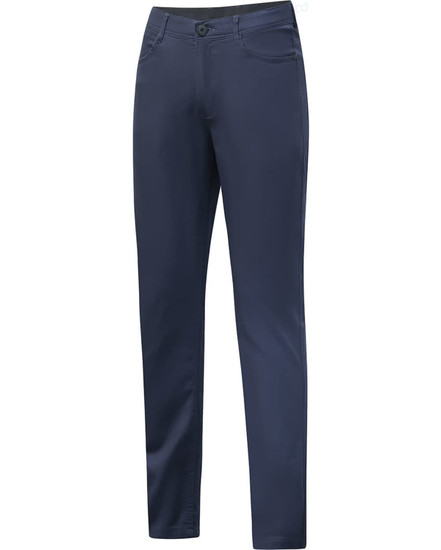 Ladies' flexi chino pants in navy blue, featuring a slim fit and classic style, with pockets and a branded logo.