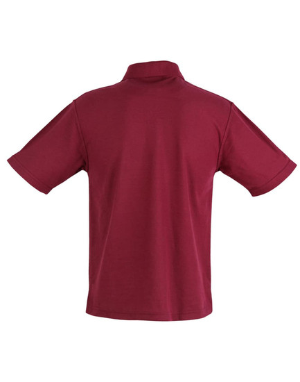 A red children's polo shirt featuring a classic design and a collar. It has short sleeves and a plain back.