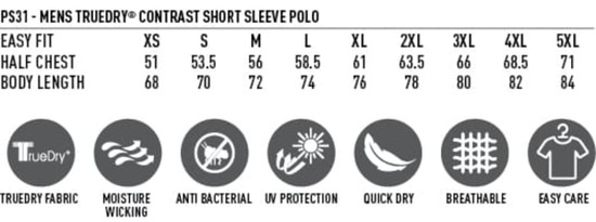A Men's Winner Polo in multiple sizes, featuring a logo, available in various colours, made with moisture-wicking fabric.