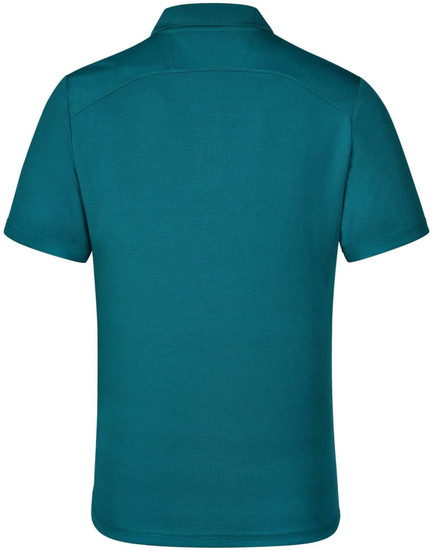 A teal men's polo shirt with a rear collar and a small logo.