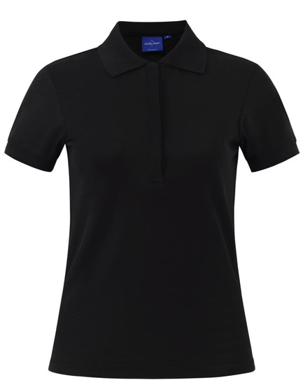 A dark brown polo shirt with a contrasting collar and cuffs, featuring a button placket and a logo.