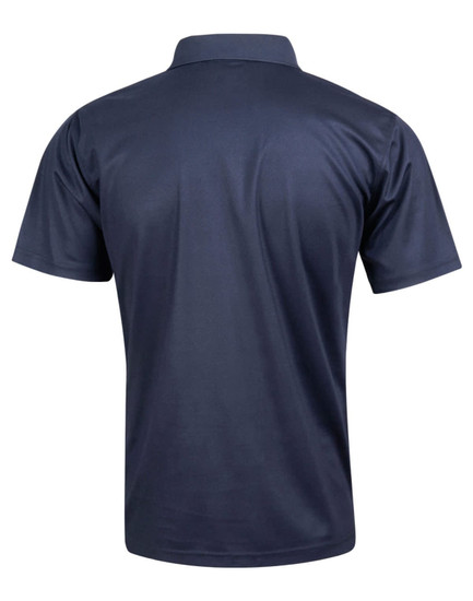 A navy blue men's Cooldry pique polo shirt featuring a classic short-sleeve design and a collar, with a logo on it.