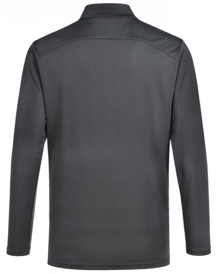 A long-sleeved polo shirt in a dark charcoal colour, featuring a subtle texture and a logo.