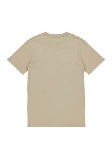 A beige short sleeve tee with a simple design and no visible graphics on the back, featuring a logo.