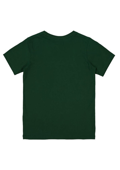 A green short sleeve tee with a plain back and a small logo at the neck.
