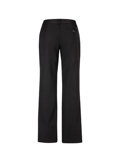 Relaxed fit women's pants in black, featuring a back pocket and waistband. Includes branding detail.