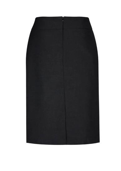 A black women's relaxed fit lined skirt with a subtle zip at the back and a simple design.