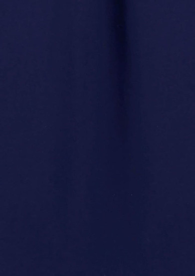 A long sleeve blouse in navy blue fabric with a smooth texture. The garment has a button-up design and a branding logo.