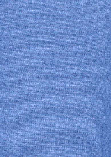A chambray fabric in a light blue colour, featuring a smooth texture and consistent weave.