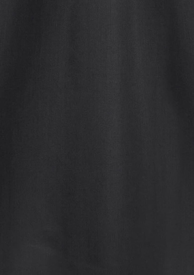A black fabric for a women's 3/4 sleeve button-up shirt featuring a smooth texture and a logo.