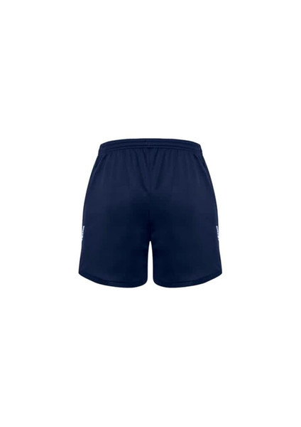 Navy sports shorts featuring a logo, designed for children. Simple and comfortable with an elastic waistband.