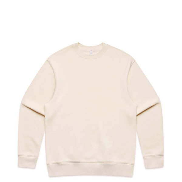 A cream-coloured sweater featuring long sleeves and a simple design, with a branding logo.