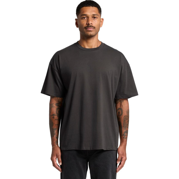 A grey oversized t-shirt with a relaxed fit, featuring short sleeves and a round neckline.