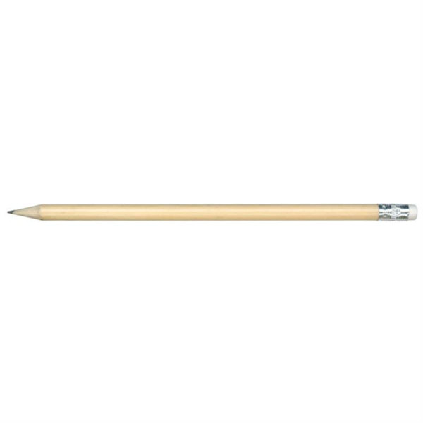 A grey-lead pencil with a wooden body and a silver ferrule at one end.