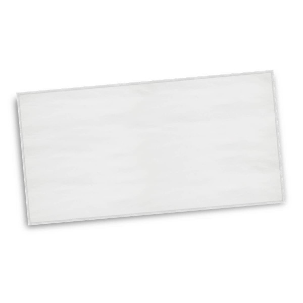 A large white beach towel with a smooth texture and a simple design. It features a branding logo.