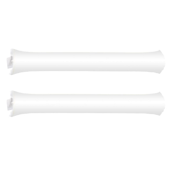 Two white inflatable bang bang sticks, featuring a simple cylindrical design, stacked vertically on a white background.