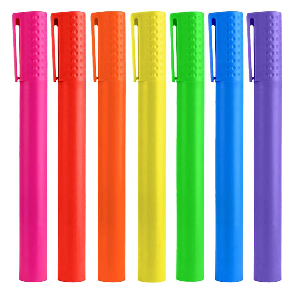 A set of jumbo highlighter pens in pink, red, orange, yellow, green, blue, and purple, featuring a textured grip and clips.