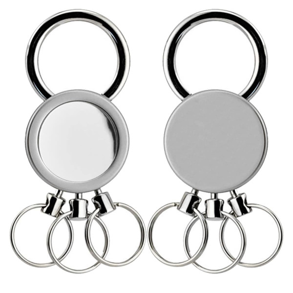 A silver multi-ring key ring featuring multiple key loops and a smooth circular section.
