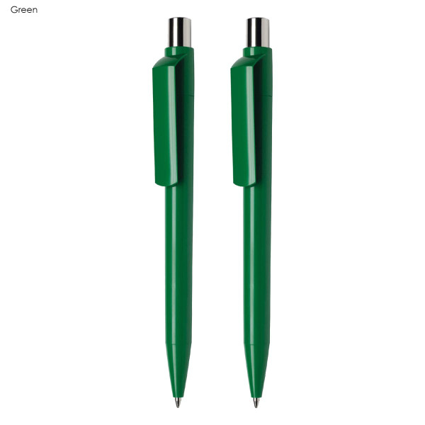 A green pen gift set featuring two sleek pens with a minimalist design and silver accents.