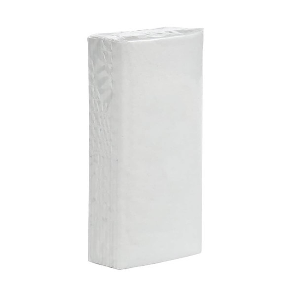 A white pack of mini pocket tissues, neatly folded with a branded logo on the front.