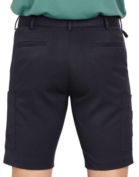 Men's utility cargo shorts in black, featuring two side pockets and two back pockets. Includes a logo on the waistband.