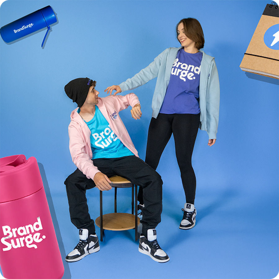 Brand Surge team working on promotional merchandise