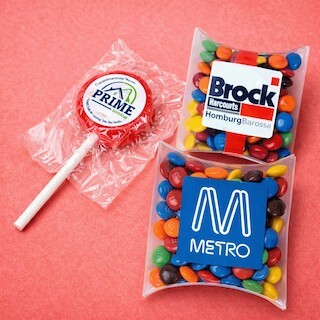 Digital label on a promotional product showing a full-colour custom-shaped adhesive label printed edge to edge