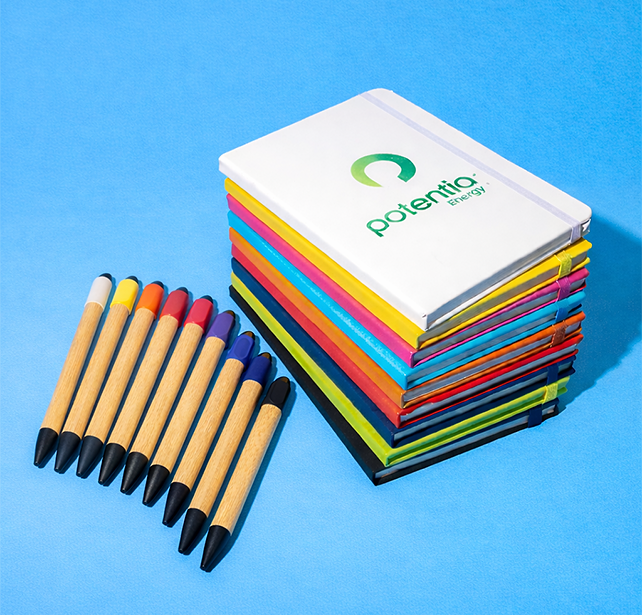 Branded pens, notebooks and desktop stationery