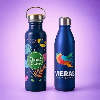 Rotary wrap print on a stainless steel tumbler showing a full-colour design wrapping around the entire circumference