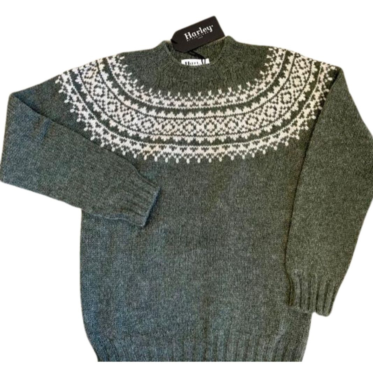 Harley of Scotland | Women's Fair Isle Sweater Spruce/Putty