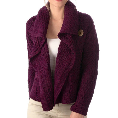 Aran Woollen Mills Patchwork Cardigan Very Berry Burnett's