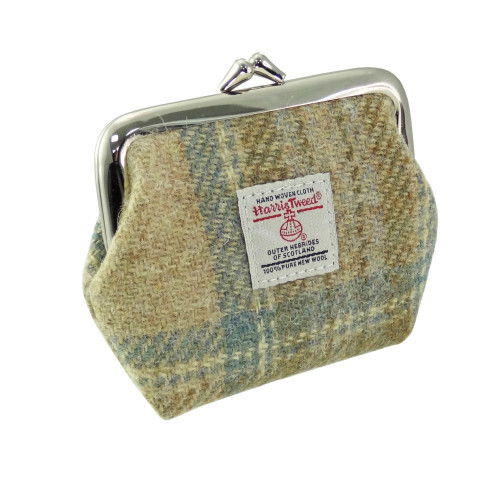 Small Clasp Purse - Navy Beige Tartan Harris Tweed®