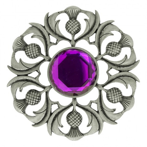 Plaid Brooch | Scottish Thistle Antique Finish Amethyst Colour Center